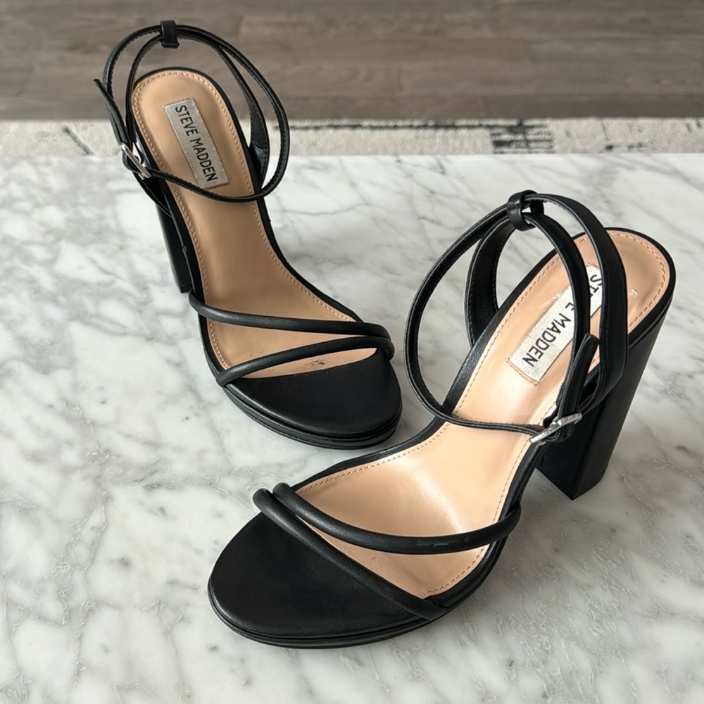 Steve Madden Black Strappy Block Heel Sandals
